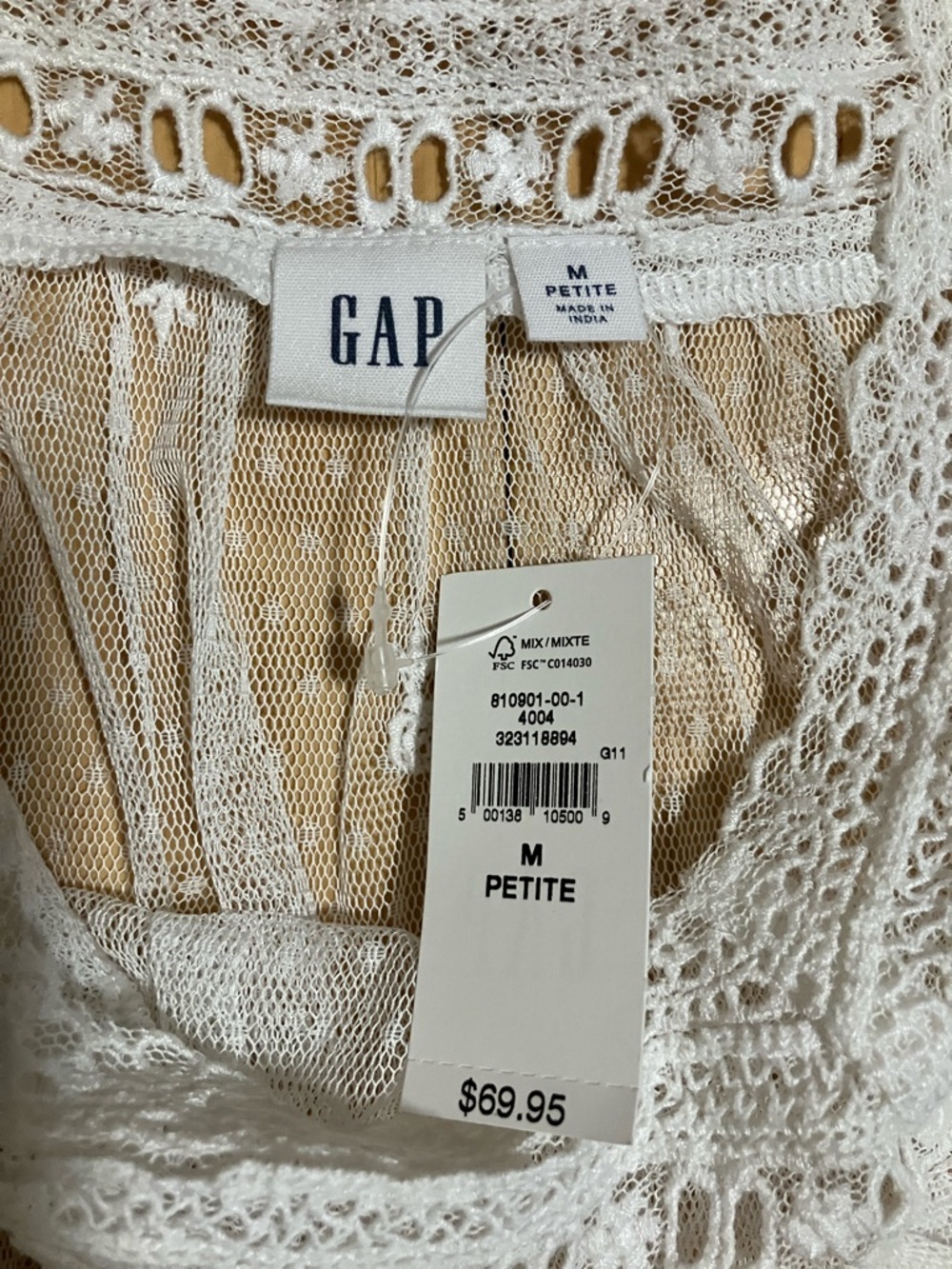 GAP White Lace Square-Neck Peasant Top size petite medium - Picture 2 of 2